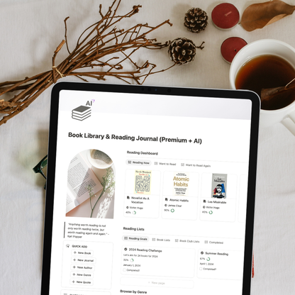 Book Library & Reading Journal (Premium + AI) Notion Template