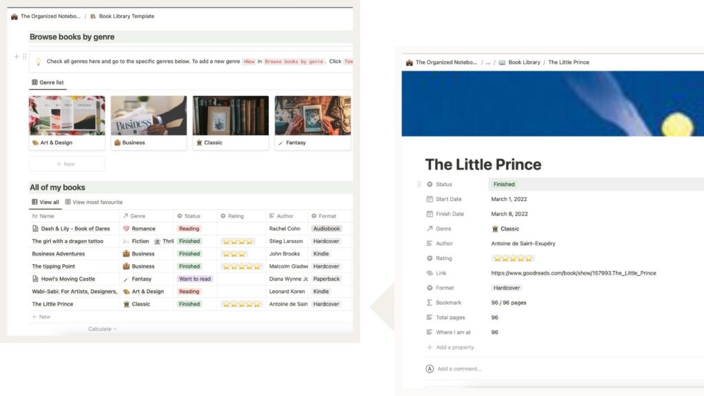 Book Library Notion Template (free download) The Organized Notebook