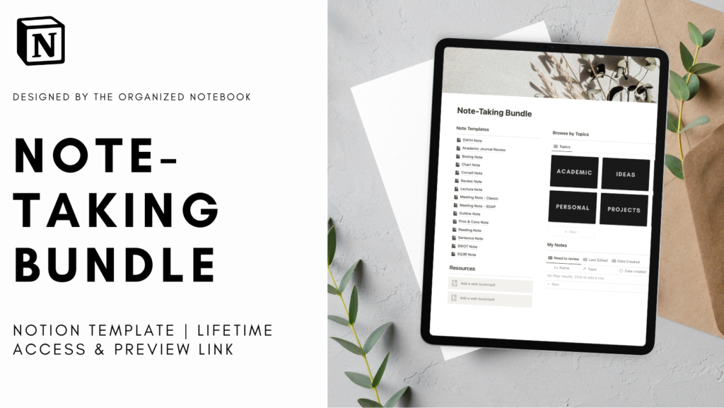 Note Taking Notion Template Bundle The Organized Notebook