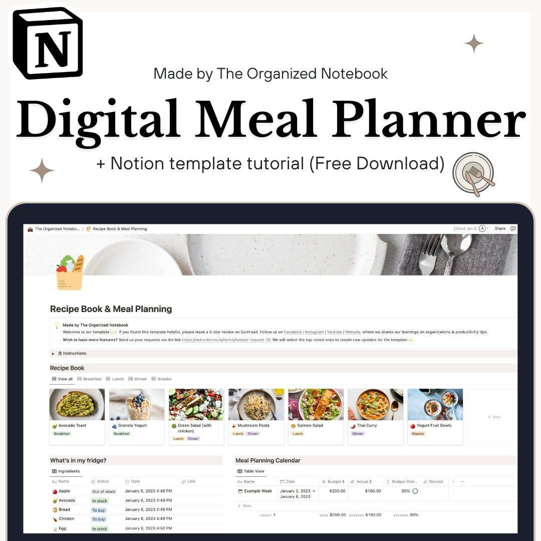 Recipe Book Meal Planning Notion Template (free download) The