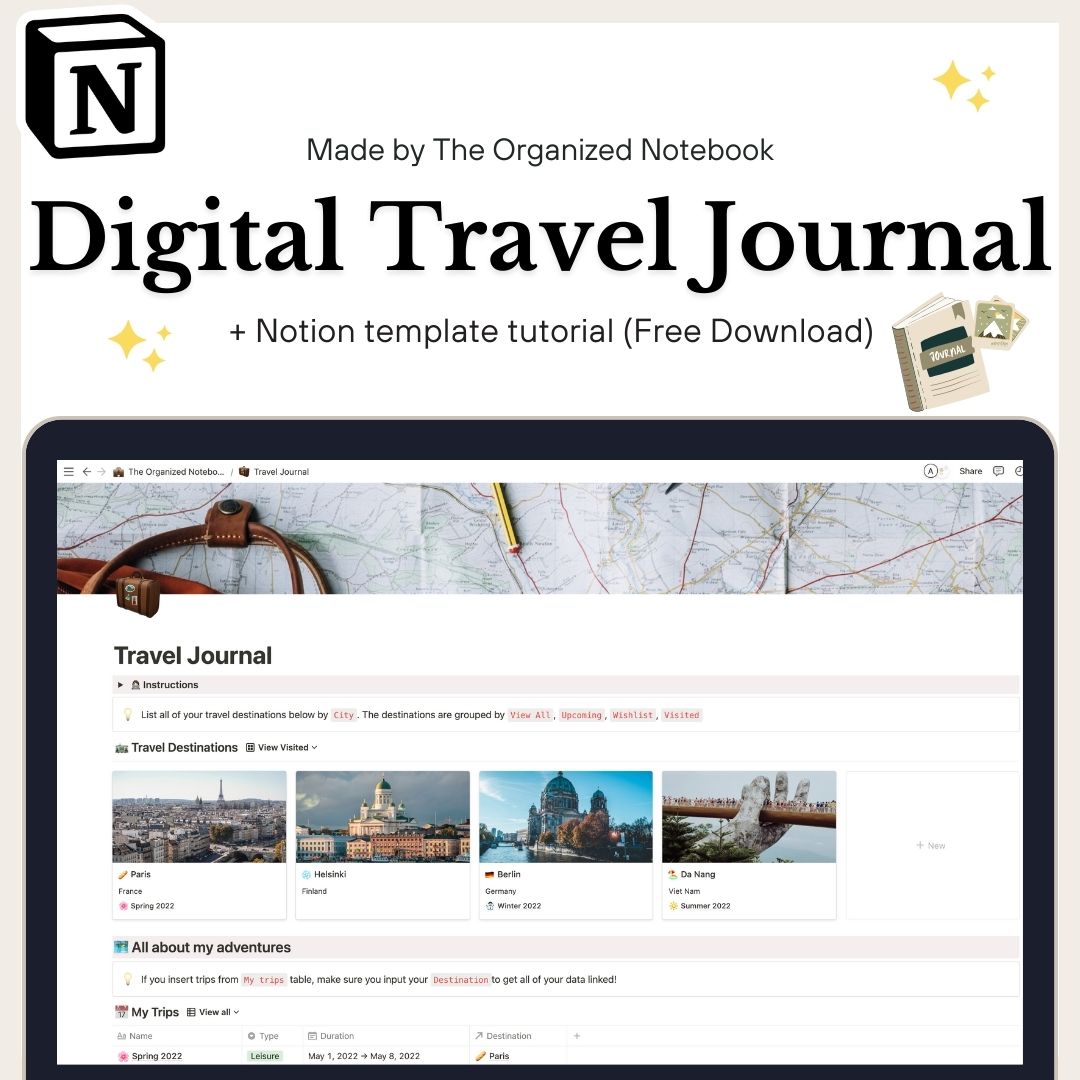 Travel Journal Notion Template (free download) The Organized Notebook