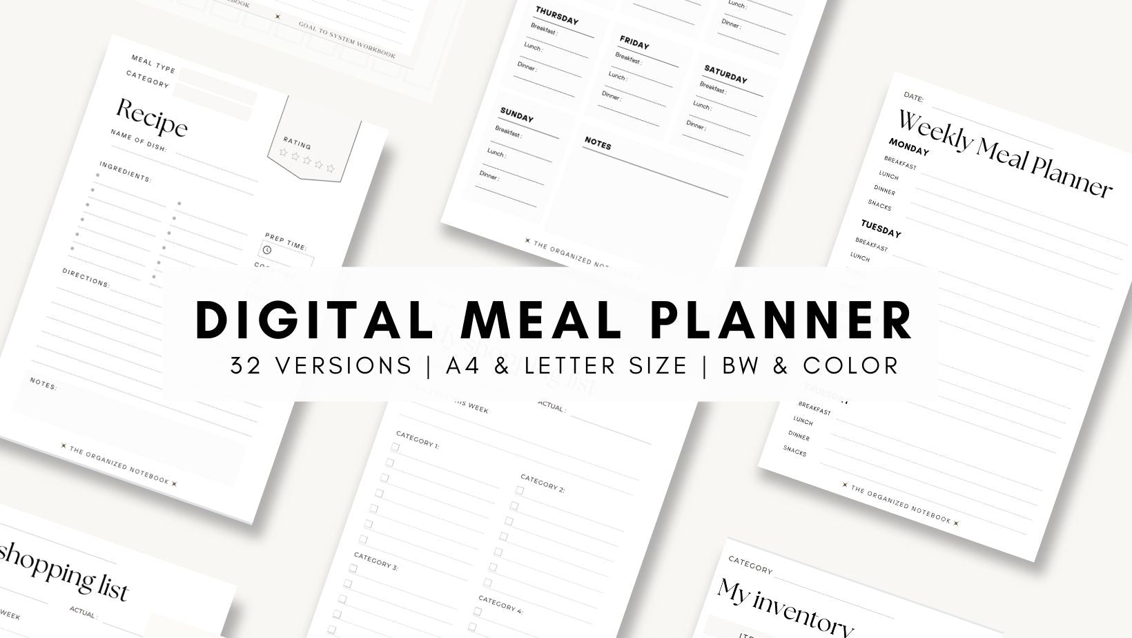 Digital/Printable Meal Planner (Full Bundle) - The Organized Notebook
