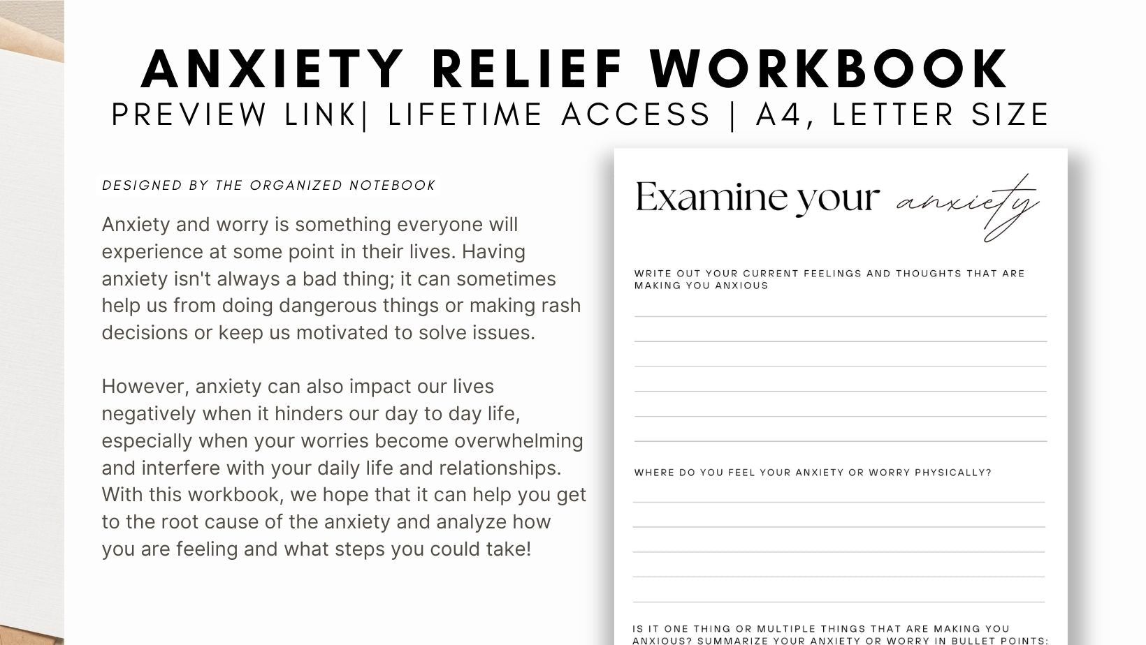 Digital/Printable Anxiety Relief Guided Workbook - The Organized Notebook