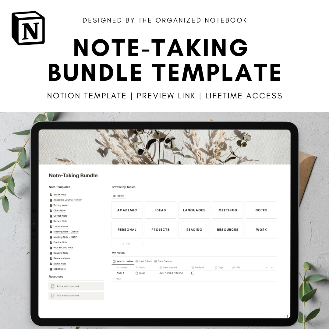 Note Taking Notion Template Bundle The Organized Notebook